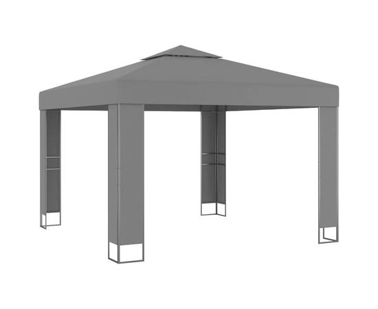 Pavilion cu acoperiș dublu&șiruri de lumini led,antracit, 3x3 m, 2 image