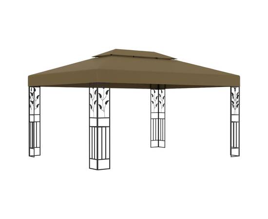 Pavilion cu acoperiș dublu & lumini led, gri taupe, 3x4m, 2 image