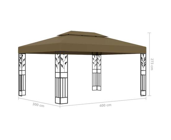 Pavilion cu acoperiș dublu & lumini led, gri taupe, 3x4m, 9 image