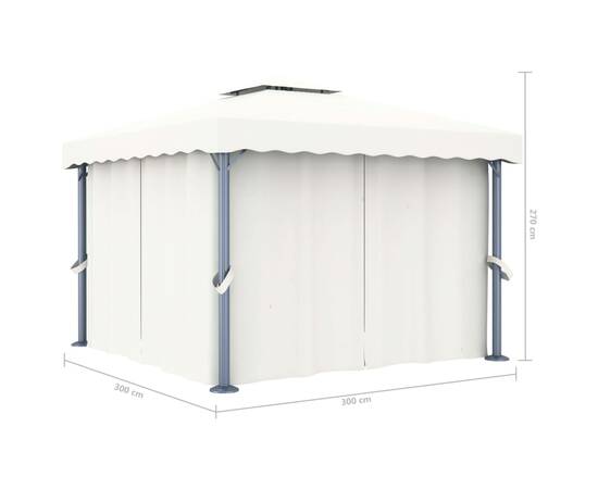 Pavilion cu perdele & șiruri lumini led, alb crem, 3x3 m, 9 image