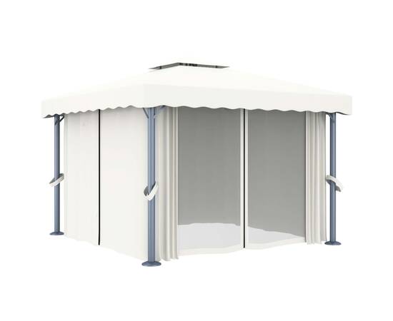 Pavilion cu perdele & șiruri lumini led, alb crem, 3x3 m, 4 image