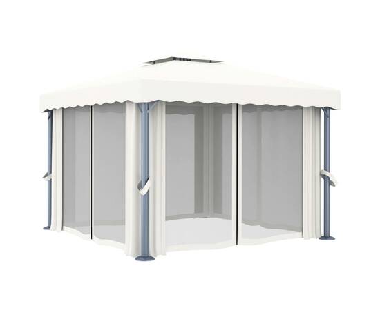 Pavilion cu perdele & șiruri lumini led, alb crem, 3x3 m, 5 image