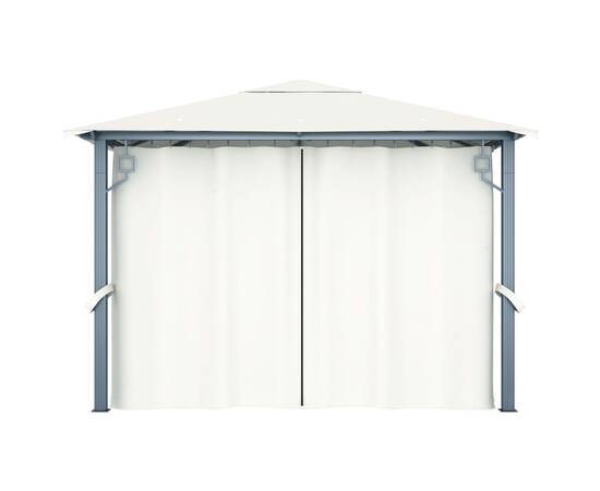 Pavilion cu perdele & șiruri lumini led, crem, 3x3 m, aluminiu, 5 image