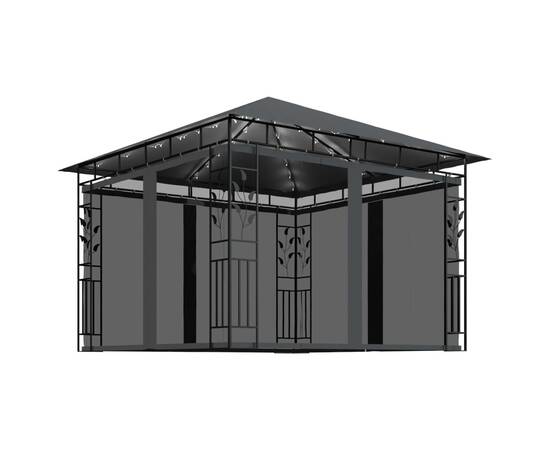 Pavilion cu plasă anti-țânțari&lumini led, antracit, 3x3x2,73 m