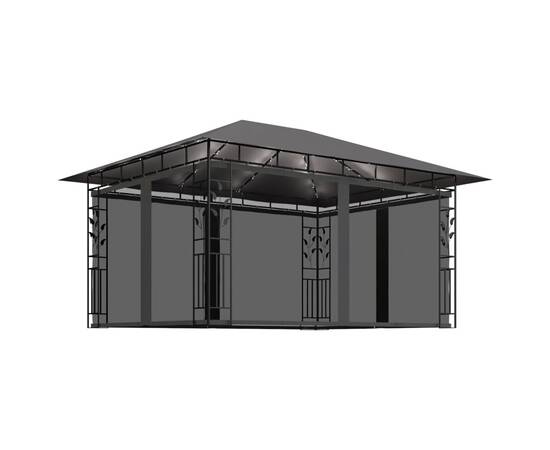 Pavilion cu plasă anti-țânțari&lumini led, antracit, 4x3x2,73 m
