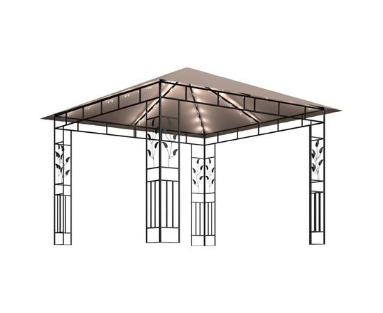 Pavilion cu plasă anti-țânțari&lumini led,gri taupe, 3x3x2,73 m, 3 image