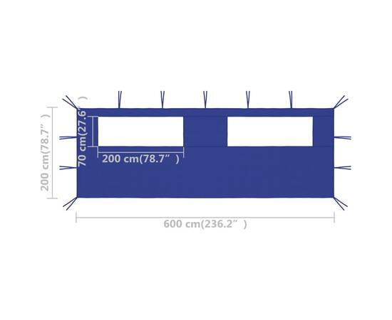 Perete lateral foișor cu ferestre, 6x2 m, albastru, 4 image