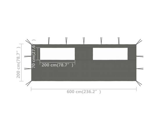 Perete lateral foișor cu ferestre, 6x2 m, antracit, 4 image