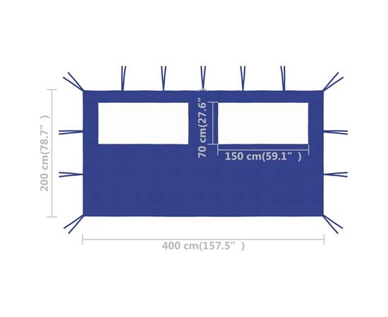 Perete lateral foișor cu ferestre, albastru, 4x2 m, 4 image