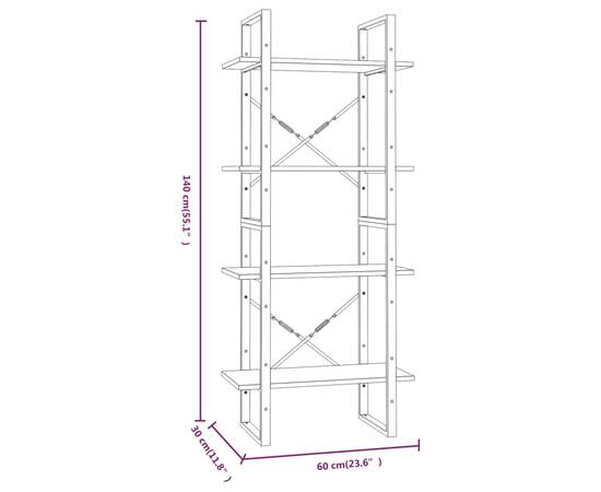 Bibliotecă cu 4 niveluri gri sonoma 60x30x140 cm lemn compozit, 7 image