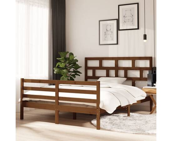 Cadru de pat 5ft king size, maro miere, 150x200 cm, lemn masiv