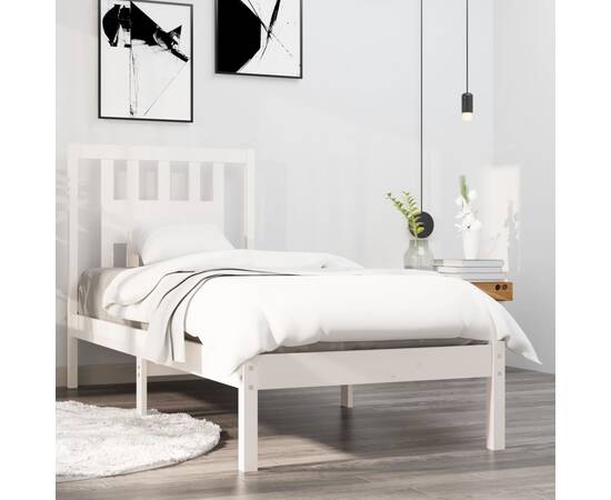Cadru de pat pentru o persoană 3ft, alb, 90x190 cm, lemn masiv