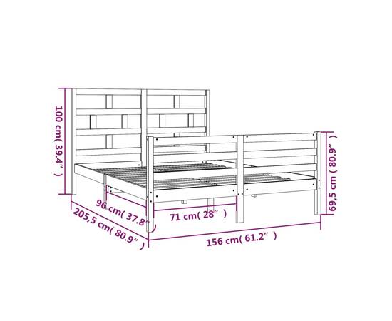 Cadru pat 5ft king size, alb, 150x200 cm, lemn masiv, 9 image