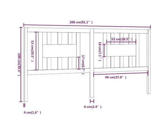 Tăblie de pat, 206x4x100 cm, lemn masiv de pin, 6 image