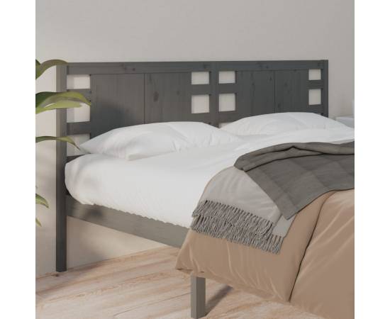 Tăblie de pat, gri, 146x4x100 cm, lemn masiv de pin
