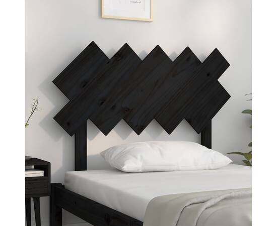 Tăblie de pat, negru, 104x3x80,5 cm, lemn masiv de pin, 3 image