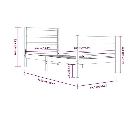 Cadru de pat, 90x200 cm, lemn masiv de pin, 6 image