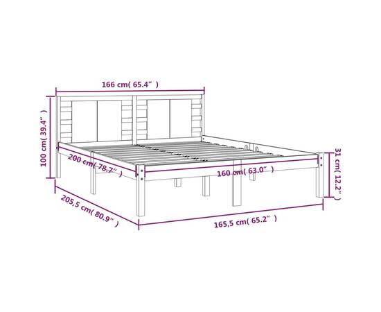 Cadru de pat, alb, 160x200 cm, lemn masiv de pin, 6 image