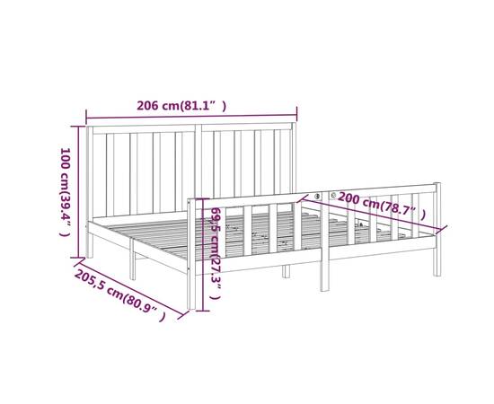 Cadru de pat, alb, 200x200 cm, lemn masiv de pin, 6 image