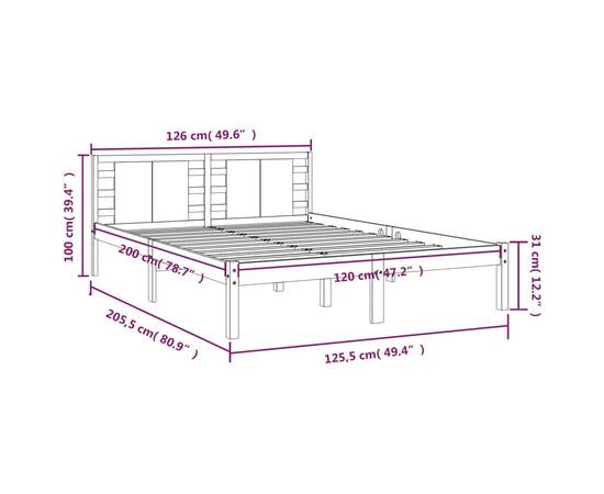 Cadru de pat, gri, 120x200 cm, lemn masiv de pin, 6 image