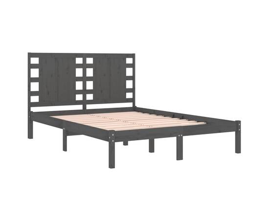 Cadru de pat, gri, 140x190 cm, lemn masiv de pin, 4 image