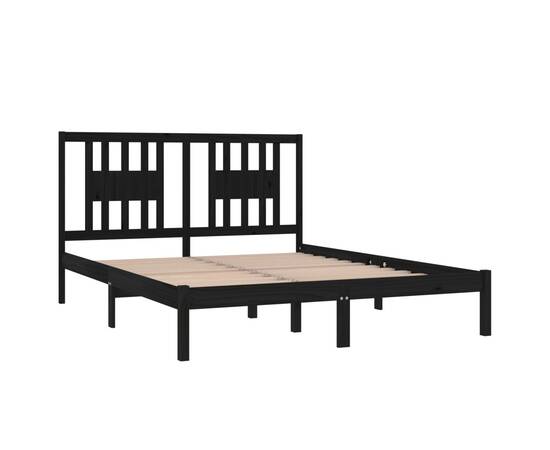 Cadru de pat, negru, 160x200 cm, lemn masiv de pin, 4 image