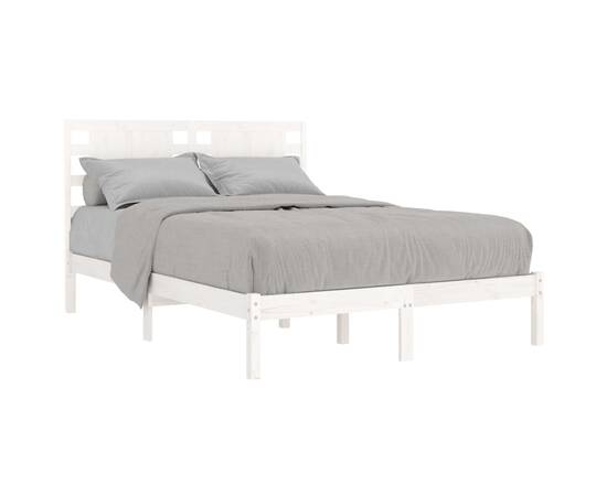 Cadru de pat dublu 4ft6, alb, 135x190 cm, lemn masiv, 3 image