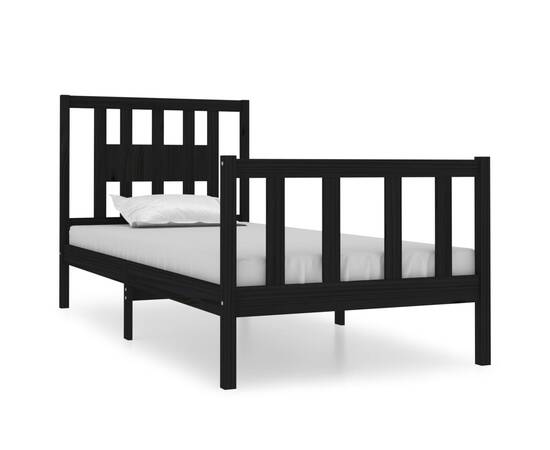 Cadru de pat small single 2ft6, negru, 75x190 cm, lemn masiv, 2 image
