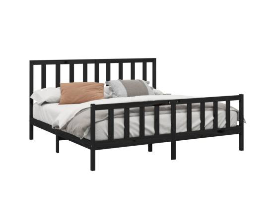 Cadru de pat super king 6ft, negru, 180x200 cm, lemn masiv pin, 3 image