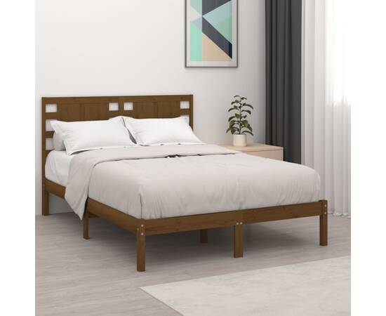 Cadru pat small double 4ft, maro miere, 120x190 cm, lemn masiv