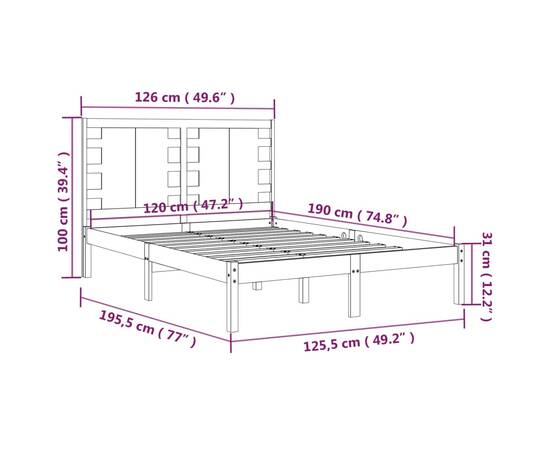 Cadru pat small double 4ft, maro miere, 120x190 cm, lemn masiv, 6 image