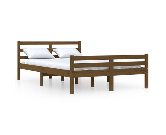 Cadru de pat dublu 4ft6, maro miere, 135x190 cm, lemn masiv, 2 image