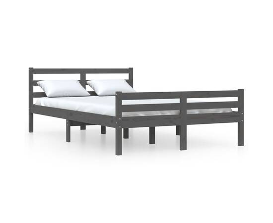 Cadru de pat mic double 4ft, gri, 120x190 cm, lemn masiv, 2 image