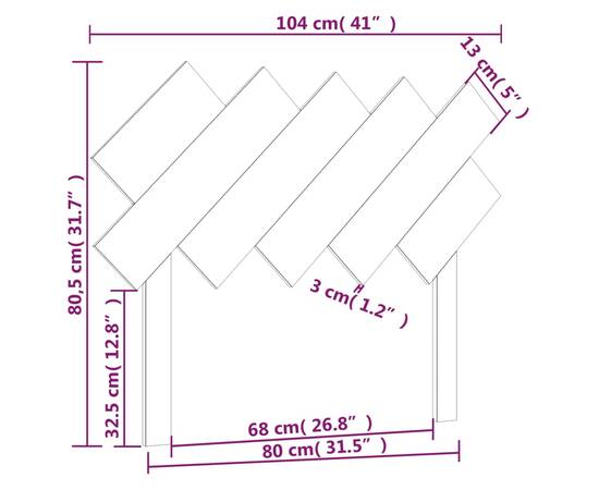 Tăblie de pat, alb, 104x3x80,5 cm, lemn masiv de pin, 6 image