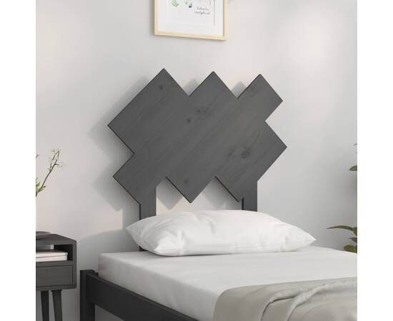 Tăblie de pat, gri, 72,5x3x81 cm, lemn masiv de pin, 3 image
