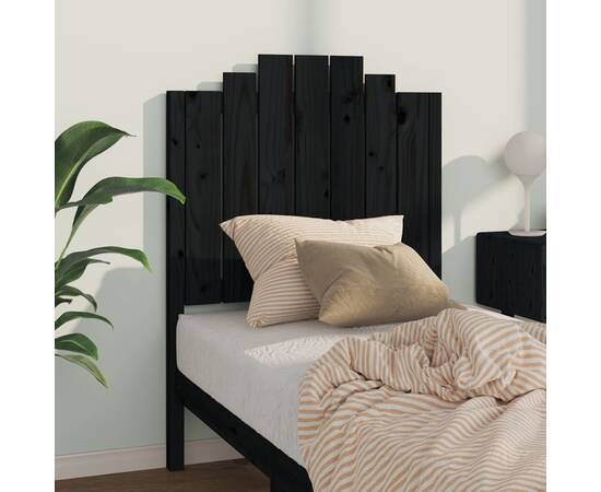 Tăblie de pat, negru, 81x4x110 cm, lemn masiv de pin, 3 image