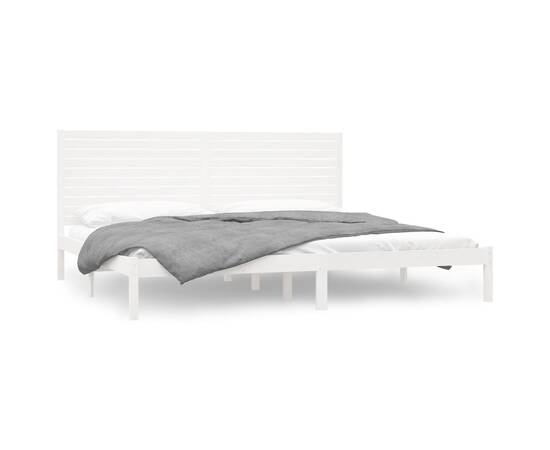 Cadru de pat, alb, 200x200 cm, lemn masiv, 2 image