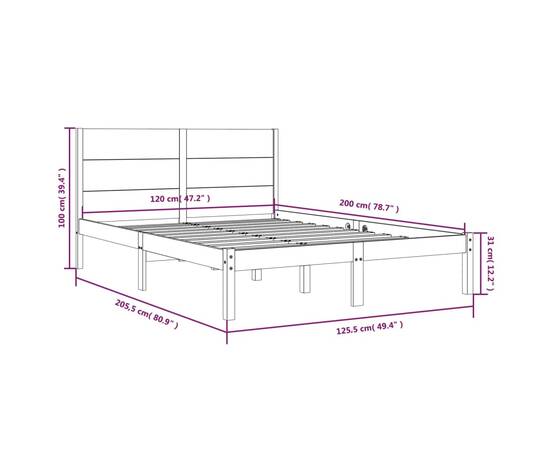 Cadru de pat, gri, 120x200 cm, lemn masiv de pin, 6 image