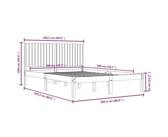 Cadru de pat, gri, 200x200 cm, lemn masiv de pin, 6 image