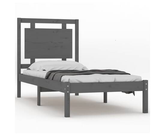 Cadru de pat, gri, 90x200 cm, lemn masiv, 2 image