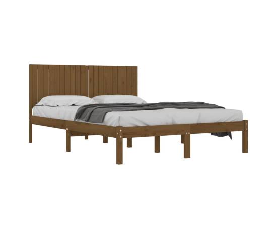 Cadru de pat, maro miere, 200x200 cm, lemn masiv de pin, 3 image
