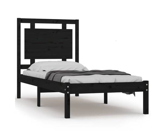 Cadru de pat, negru, 100x200 cm, lemn masiv, 2 image
