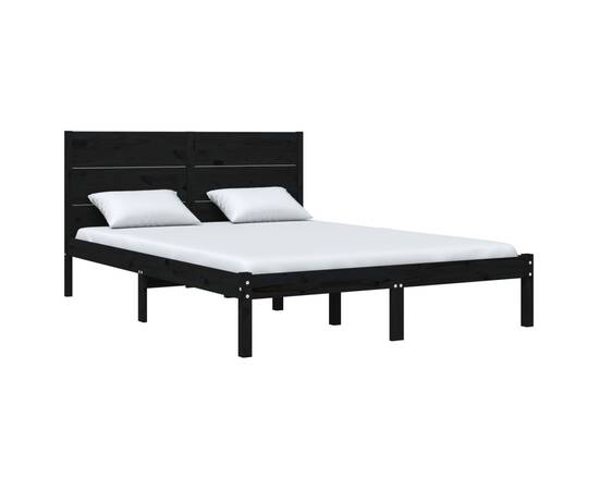 Cadru de pat, negru, 140x200 cm, lemn masiv de pin, 3 image