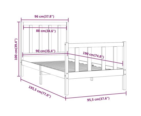 Cadru de pat single 3ft, 90x190 cm, lemn masiv, 6 image