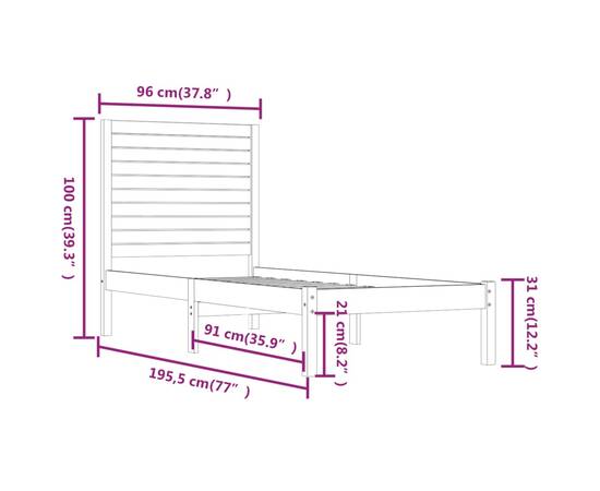 Cadru de pat single 3ft6, alb, 90x190 cm, lemn masiv, 6 image