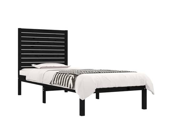 Cadru de pat single 3ft6, negru, 90x190 cm, lemn masiv, 3 image
