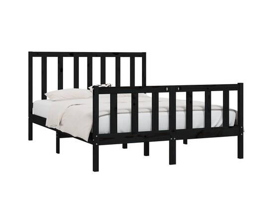 Cadru de pat small double 4ft, negru, 120x190 cm, lemn masiv, 3 image