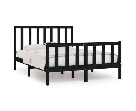 Cadru de pat small double 4ft, negru, 120x190 cm, lemn masiv, 2 image