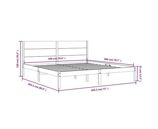 Cadru de pat super king 6ft, alb, 180x200 cm, lemn masiv, 6 image