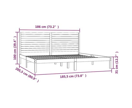 Cadru de pat super king 6ft, alb, 180x200 cm, lemn masiv, 6 image